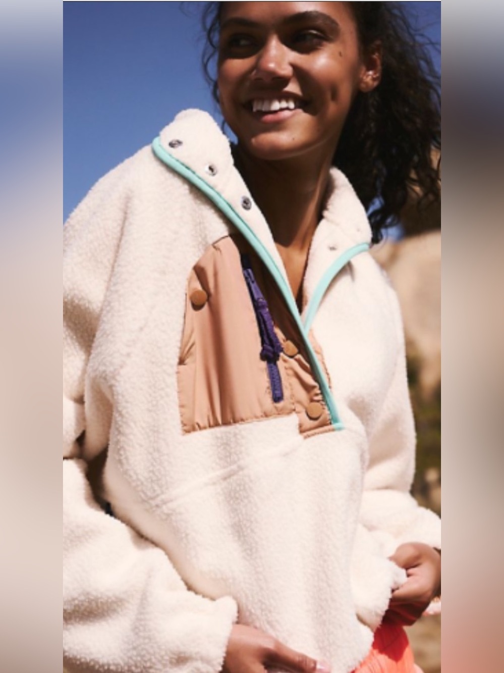 IN EXCELLENT CONDITION! FREE PEOPLE “HIT THE SLOPES” FLEECE PULLOVER SIZE L